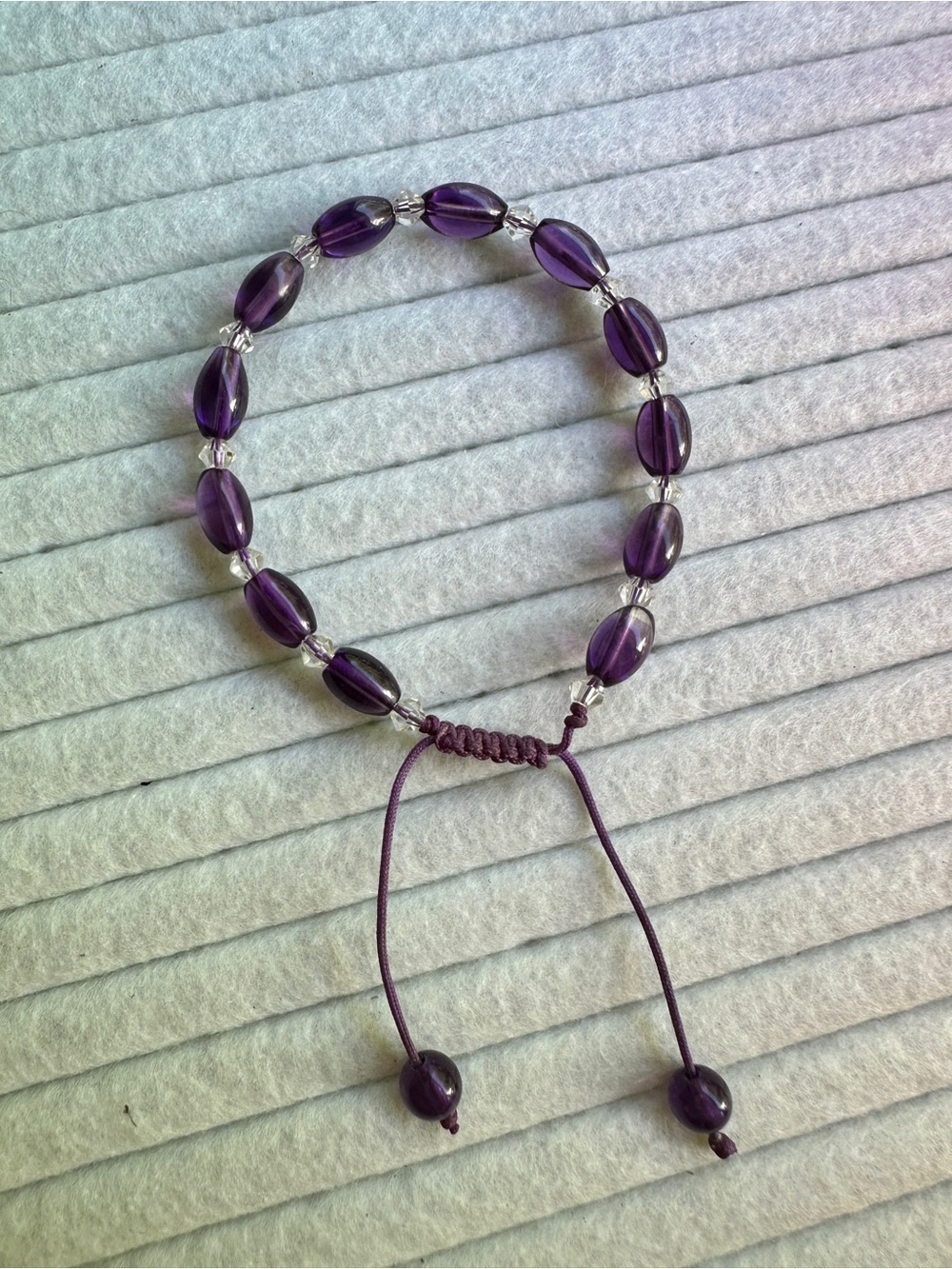Handmade Amethyst Gemstone Rice Bead Bracelet Adjustable Purple Cord Boho Style